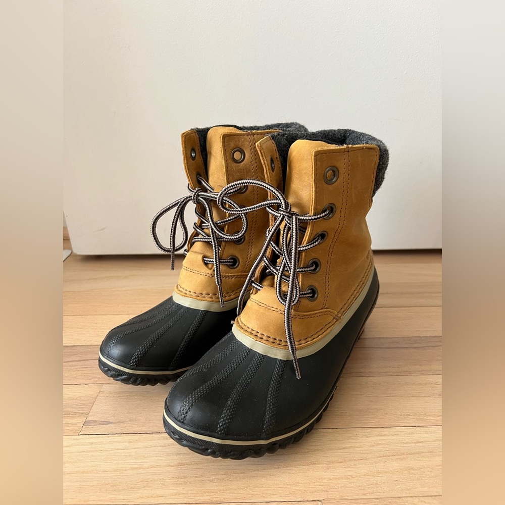 Tan and Black Lace-Up Boots